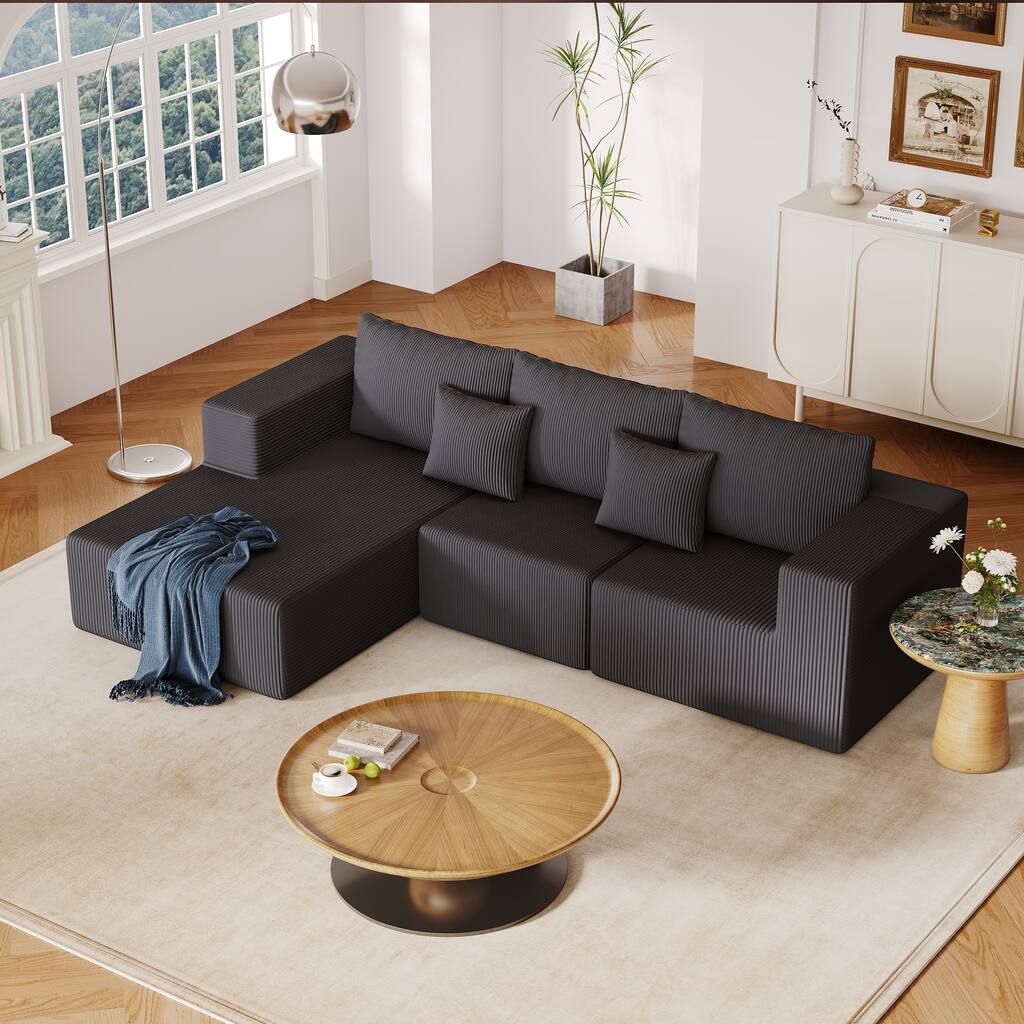 Sectional Foam Couch,L Shape Sofa with Chaise Lounge,Modular Cloud Sofa,Upholstered Corduroy Couch Dark Grey