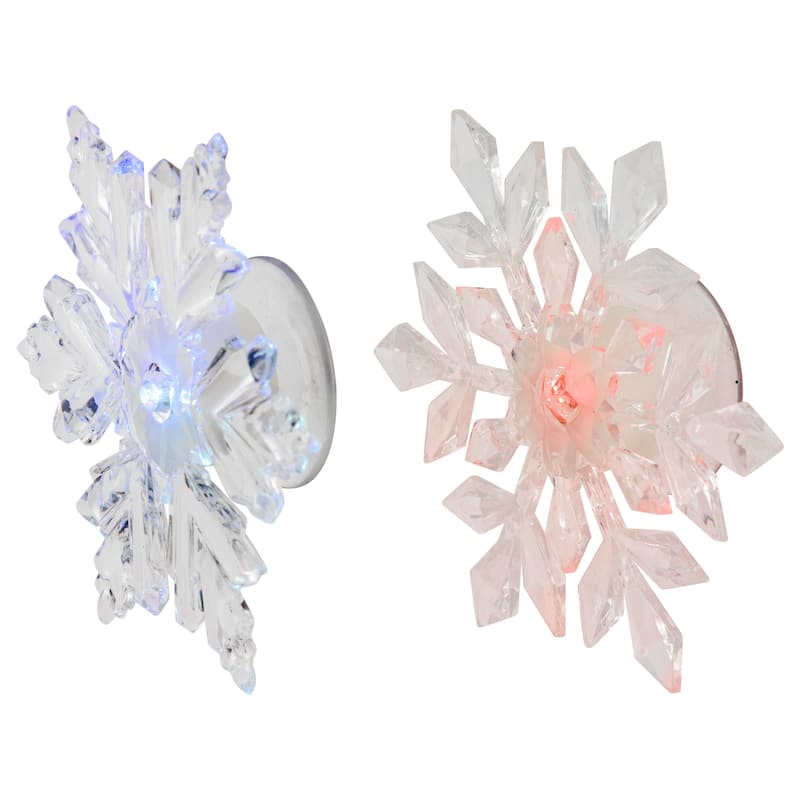 2 LED Lighted Icy Crystal Snowflake Christmas Window Decorations 5.5"