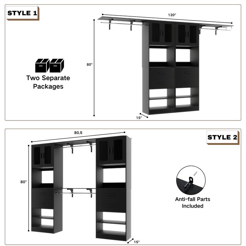 Rackcog Closet System with Doors and Drawers, Storage Organizer with DIY Shelving for Walk-in Closet