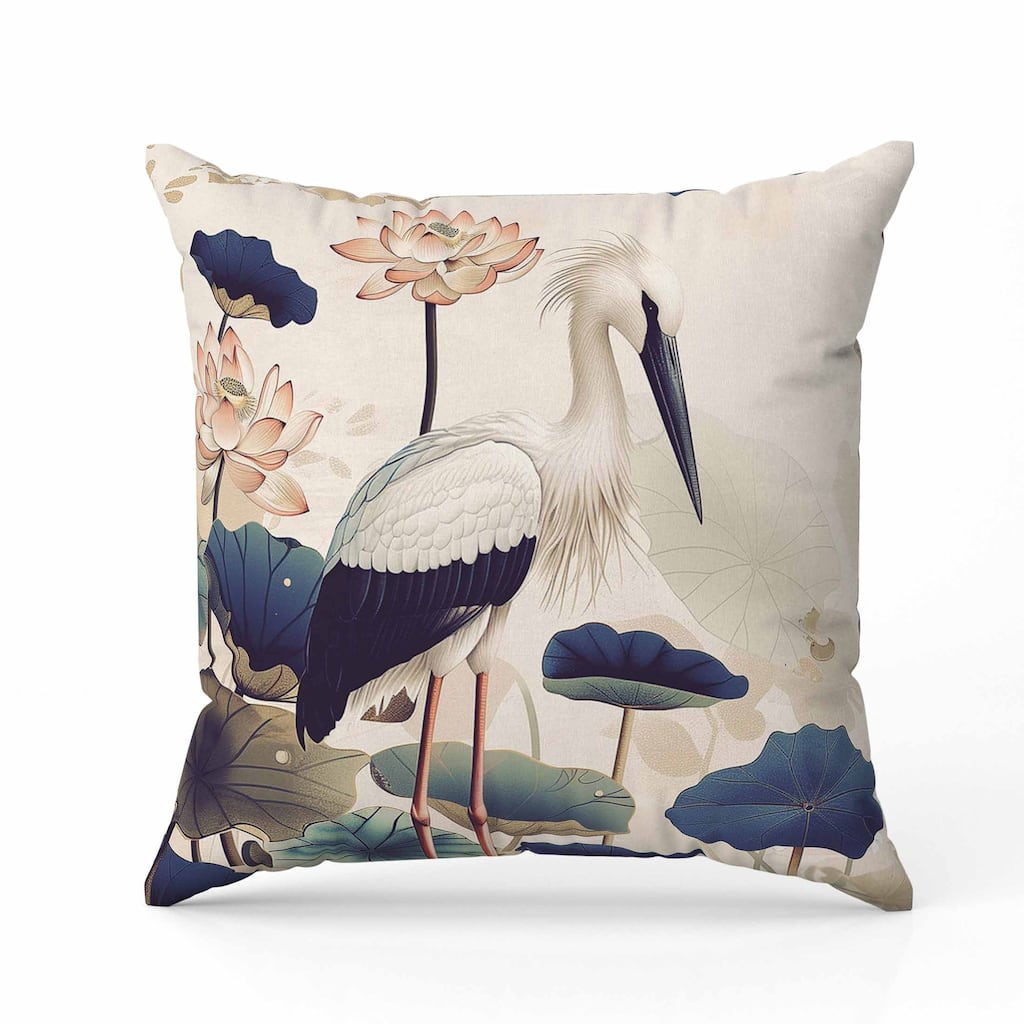 Lotus Pond Indoor/Outdoor Reversible Throw Pillow Beige and Blue