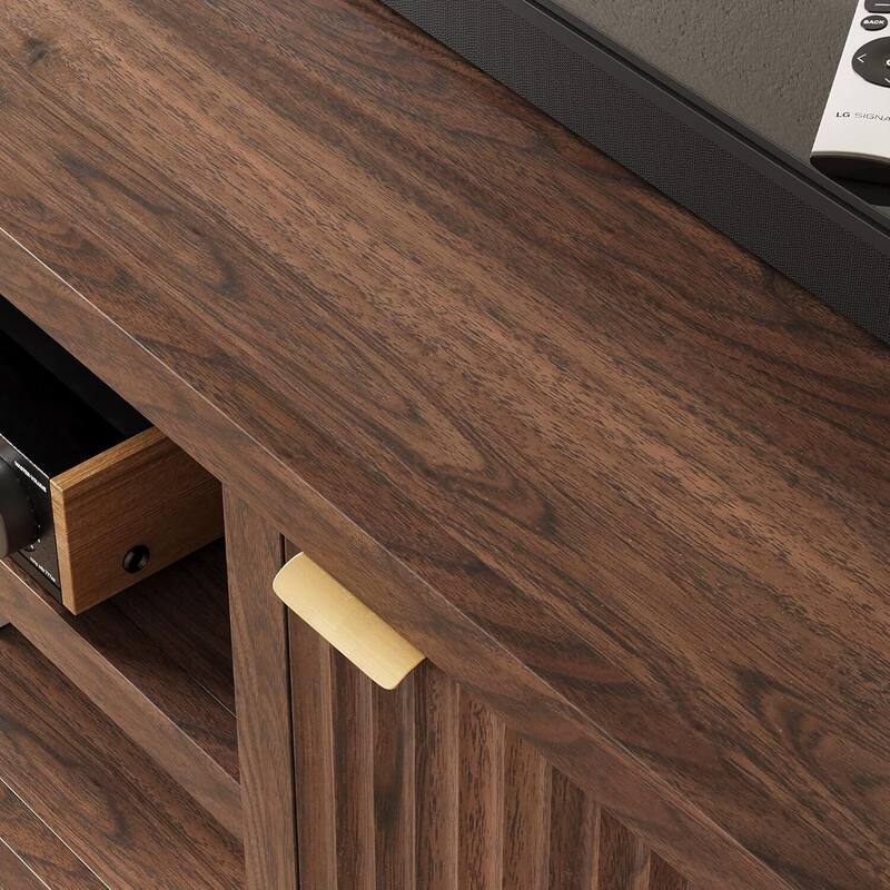 Fluted TV Stand for 80 inch TV, Entertainment Center with Adjustable Shelves - N/A