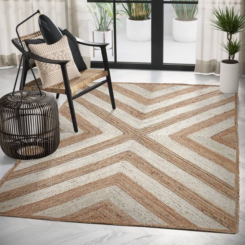 Abani Jute JUT100A Natural Fiber White Natural Area Rug - 6' x 9' - White