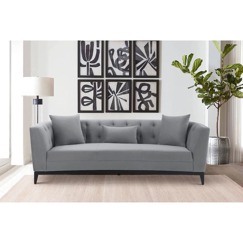Melange Velvet Sofa with Black Wood Base