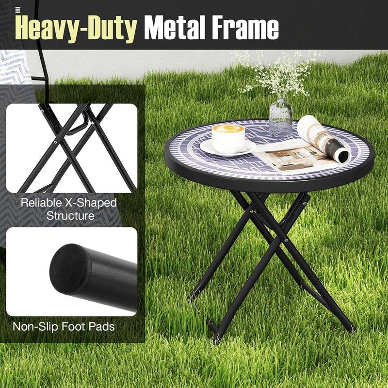 18'' Patio Coffee Table Round Folding Side Table w/ Metal Frame