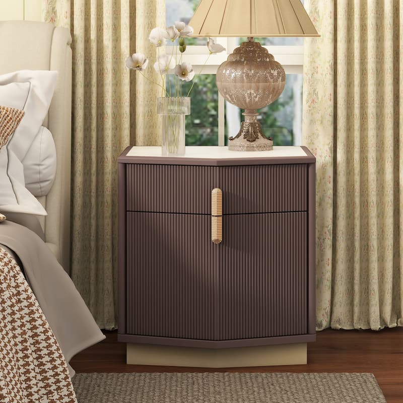 Christopher Knight Home - Silvio Nightstand with Manufactured Wood and Prism Silhouette - Dark Grey