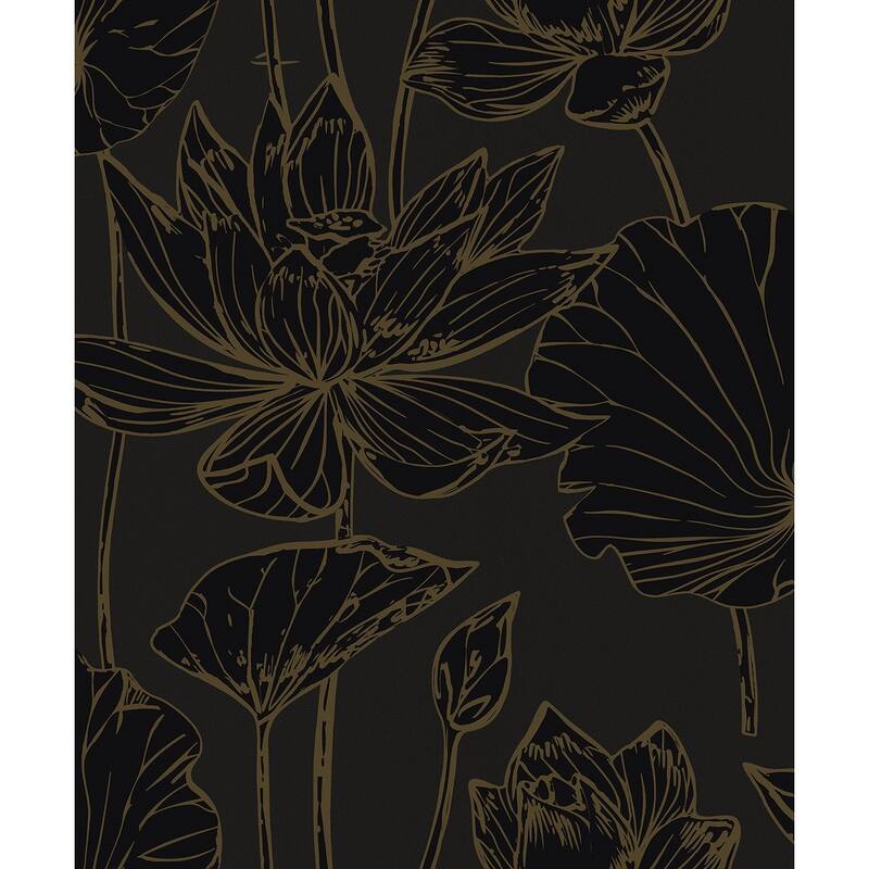 Seabrook Designs Viola Floral Non-Woven Unpasted Wallpaper - 20.9 in. W x 33 ft. L - Espresso & Metallic Bronze