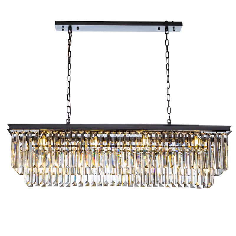 12-Light Glam Fringe Crystal Chandelier for Dining Room - Matte Black