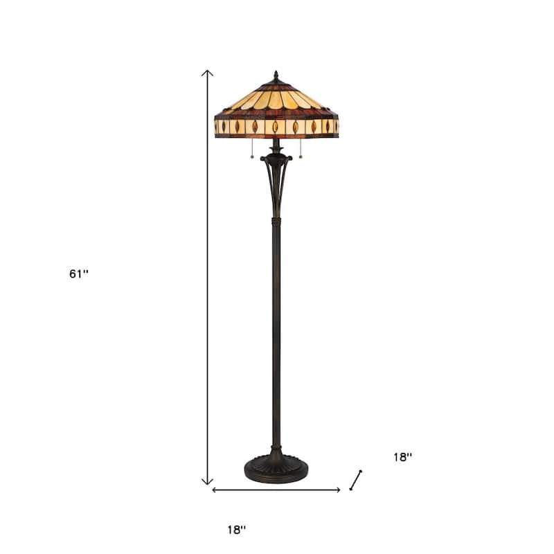 61-Inch Bronze Two-Light Floor Lamp with Purple and Ivory Glass Shade - 18" x 18" x 61"