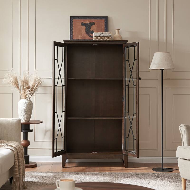 Morden Fort Living Room Wooden Tall Storage Cabinet with Glass Doors