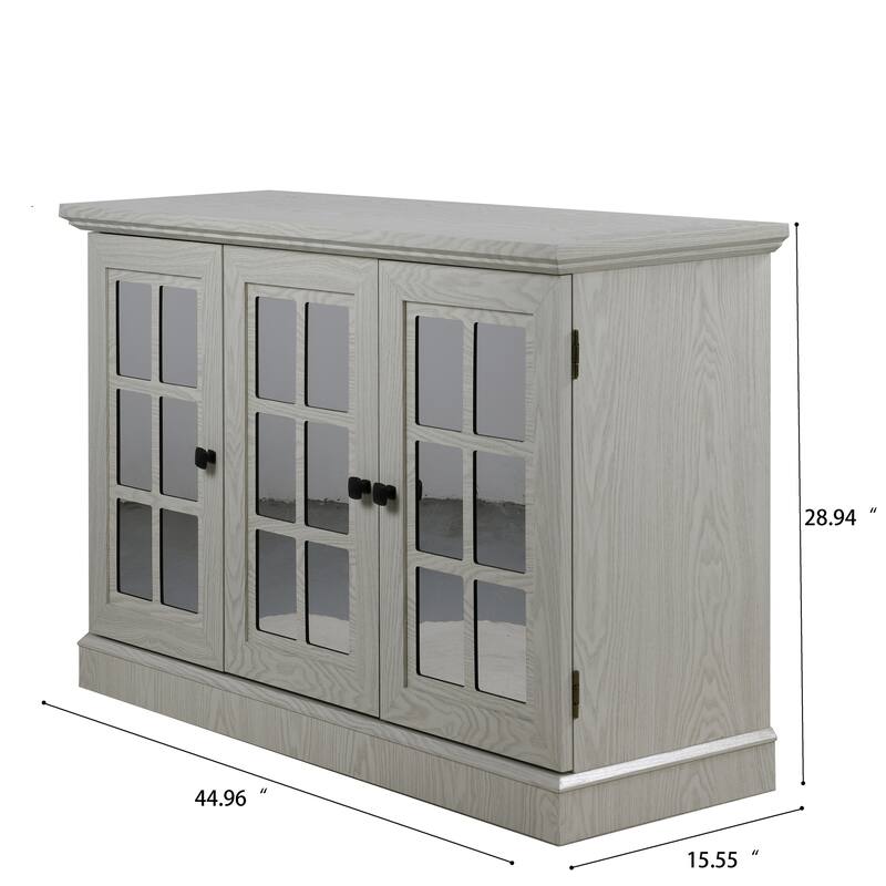 Sideboard Cabinet with 3 Mirrored Acrylic Doors, Multifunctional Wood Storage Cabinet, Accent Cabinet with Adjustable Shelves