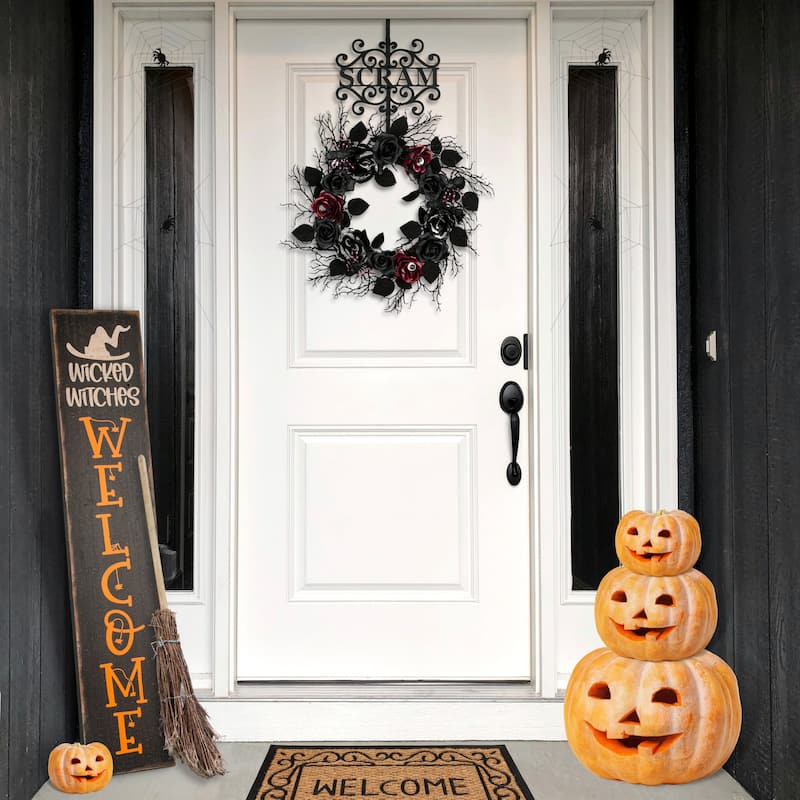National Tree Company Halloween 'Scram' Metal Wreath Hanger, Black, 16 Inches - 16 in