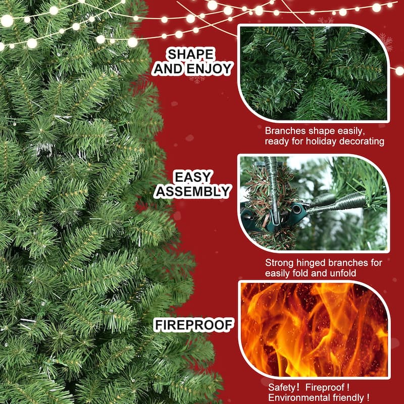 Unlit Artificial Christmas Tree - Memory Wire Branches, Easy Setup, Green