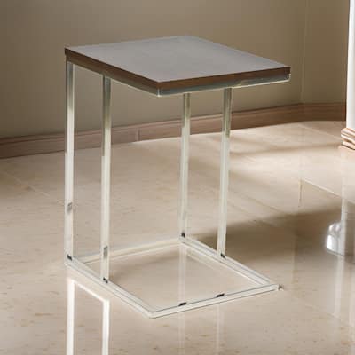 Zen 23 Inch Side Table, Espresso Brown Rectangular Tray Top, C Shape Chrome