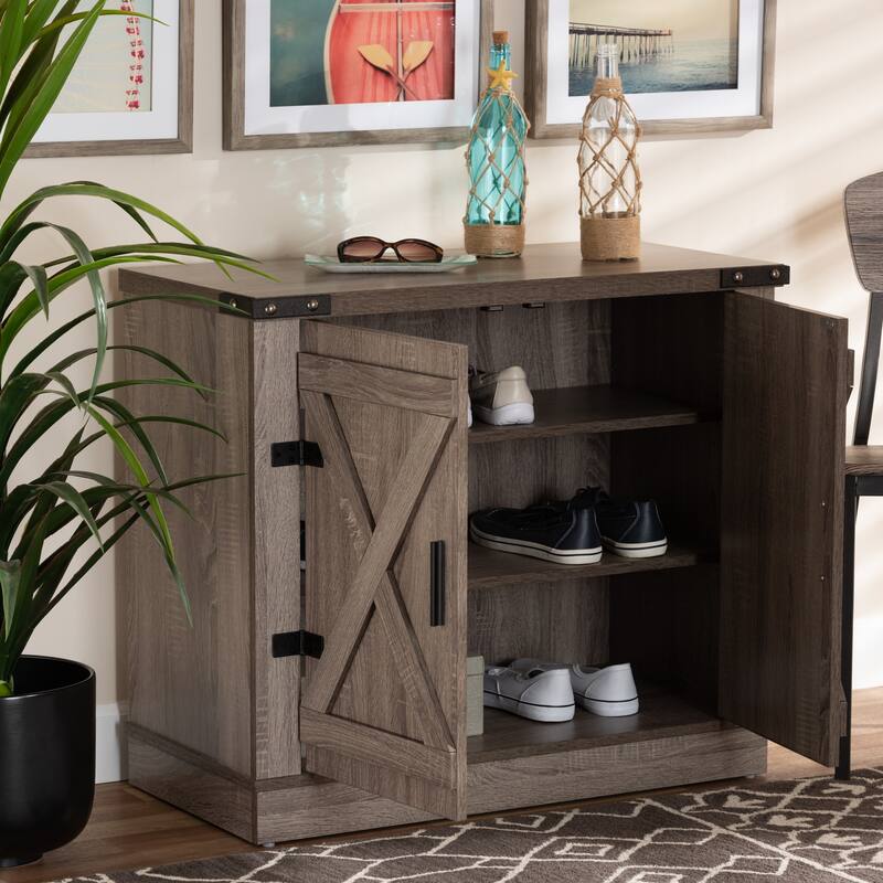 Wayne Oak Brown Finished Wood 2-Door Shoe Storage Cabinet