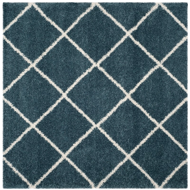 SAFAVIEH Hudson Shag Estella Diamond Trellis 2-inch Thick Rug - 7' Square - Slate Blue/Ivory - Square