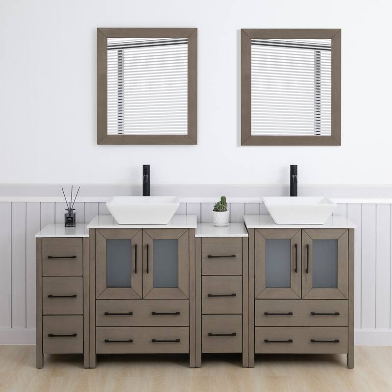 Vanity Art 72" Double Sink Bathroom Vanity Set with Engineered Marble Top and Free Mirror - 72 W X 18.5 D X 31.1 H