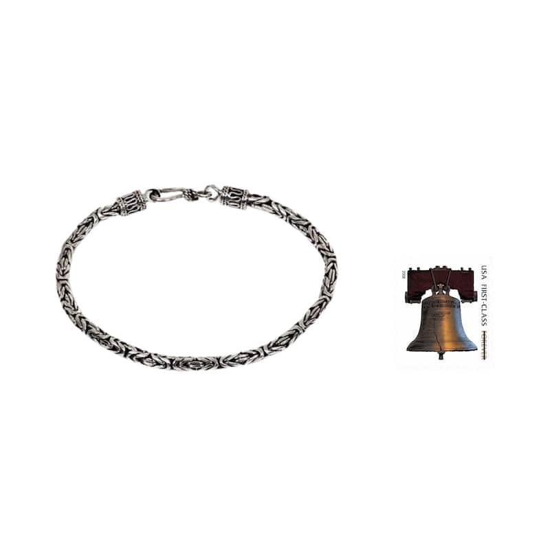 Handmade Borobudur Collection Buddhist Zen Inspired Naga Snake Mens or Womens Sterling Silver Chain Bracelet (Indondesia)