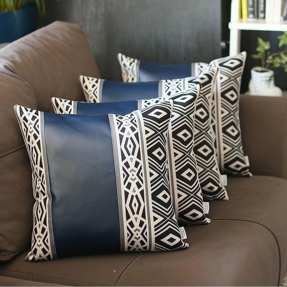Decorative Vegan Faux Leather Throw Pillows Set of 4 - On Sale