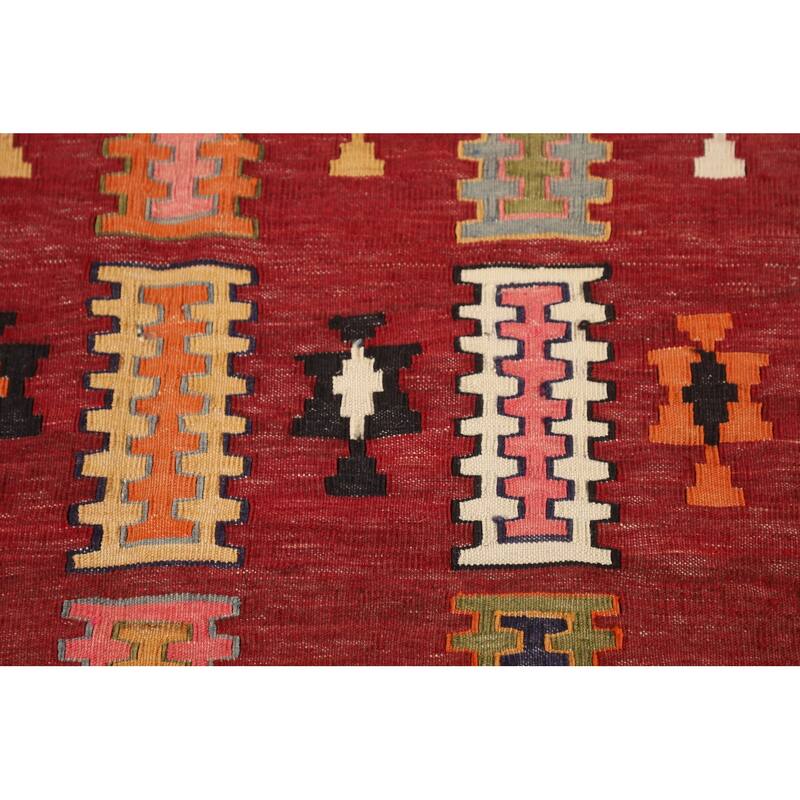Kilim Qashqai Persian Vintage Rug Hand-Woven Geometric Wool Carpet - 4'6"x 7'7"