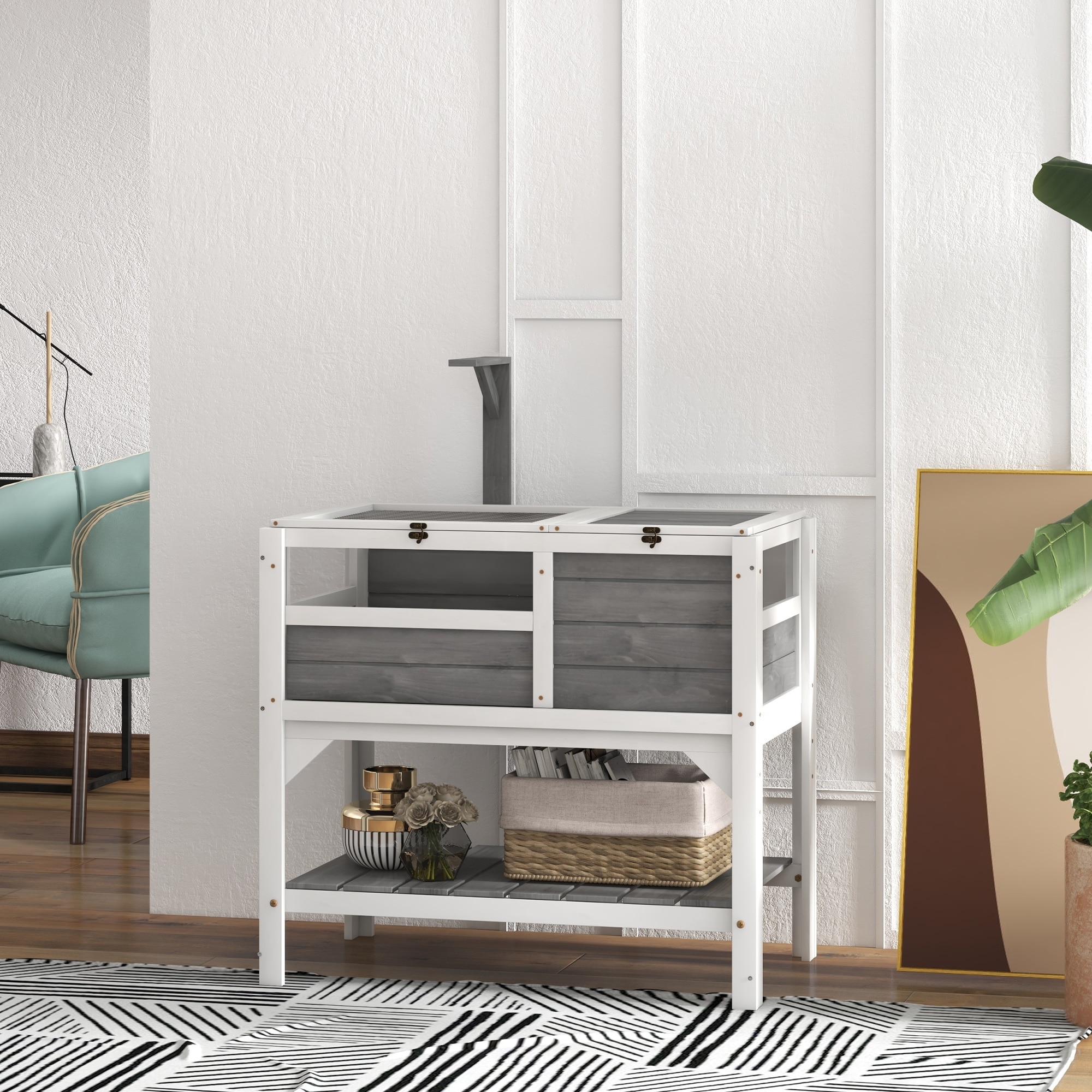 PawHut Tortoise Habitat with Shelf Storage Reptile Gift Accessory, Reptile Enclosure with Tray, Light Support Frame, Light Gray