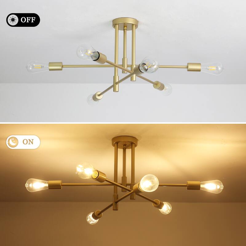 6-Light Modern Semi Flush Ceiling Lights for Bedroom Study Living Room