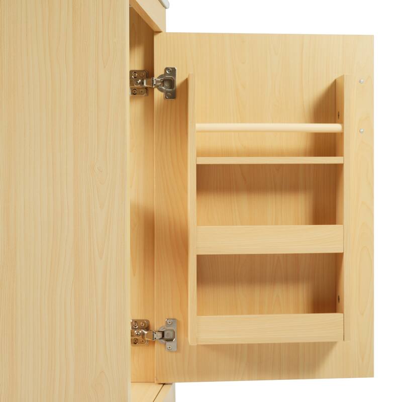 Natural Wood Bathroom Vanity, Storage Cabinet with Sink, Soft Closing Door, Black Handles, Door Rack and Adjustable Shelve