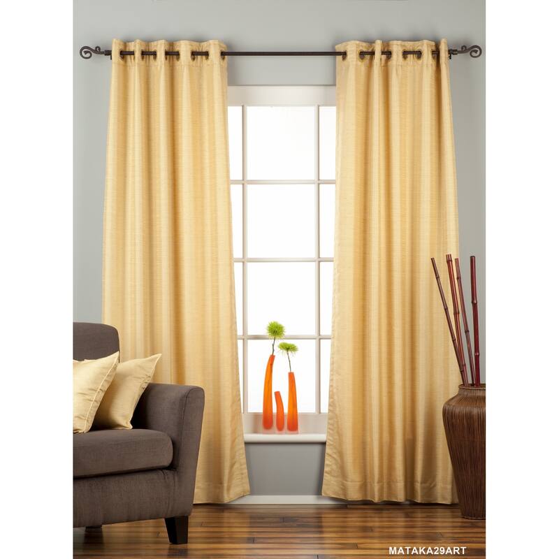 Golden Ring Top Matka Raw Silk Curtain / Drape / Panel - Piece - 43" W X 108" L (Lined) - 108 Inches