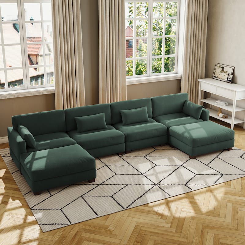 Corduroy Upholstered Modular Sectional Sofa for Living Room