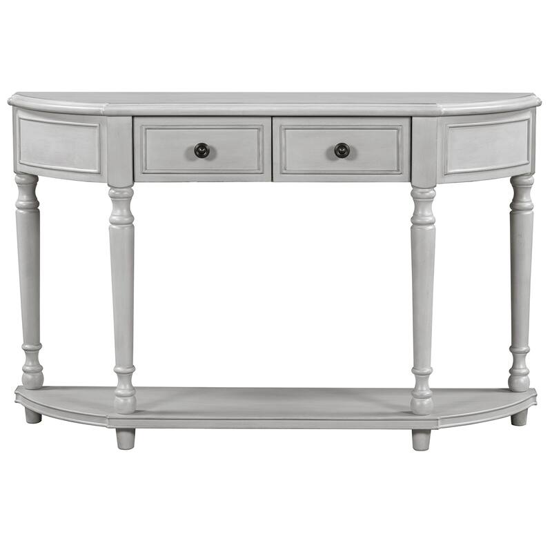 Merax Retro Circular Curved Console Table with Two Top Drawers
