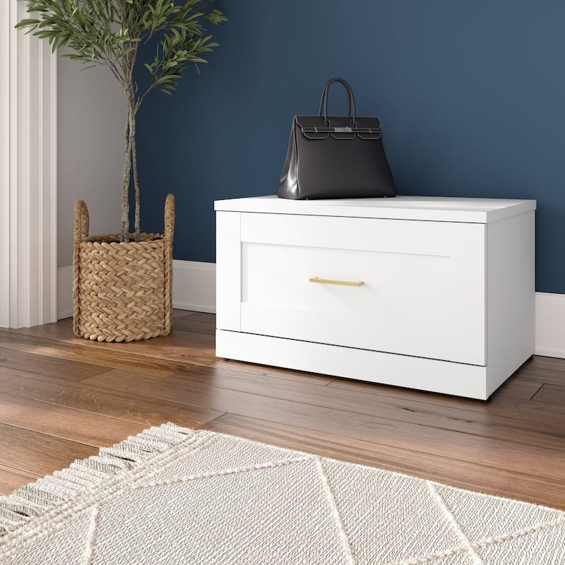 Hampton Heights 30W Shoe Bench with Drawer by Bush Furniture - White