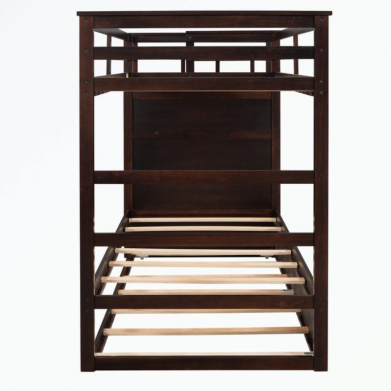 Hardwood Twin Over Twin Bunk Bed with Trundle and Staircase
