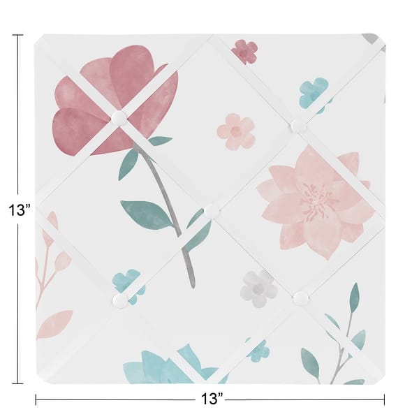 Pop Floral Rose Flowers 13in Fabric Memory Photo Bulletin Board Blush Pink Turquoise Aqua Blue Grey Boho Shabby Chic Watercolor