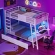 preview thumbnail 14 of 24, LED Kids Bunk Bed with Desk Twin Over Twin Metal Loft Bed 2 Drawers Power Outlets White