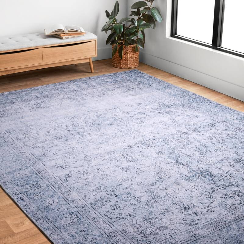 Alexander Home Tremezzina Printed Slate Distressed Area Rug - 3'6" x 5'6" - Slate - Runner/Rectangle
