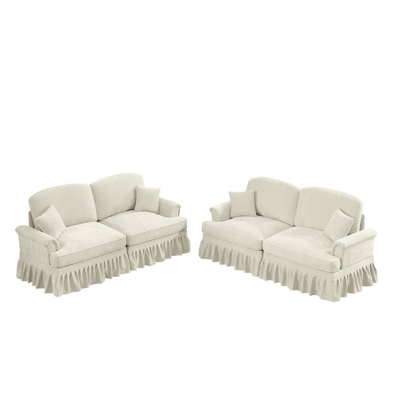 GDFStudio - Classic Modular Chenille 2-Seater 76.4" Loveseat Set with Flared Arms (Set of 2)
