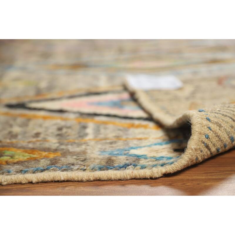 Multi-Color Geometric Moroccan Oriental Rug Hand-Knotted Wool Carpet - 7'0" x 9'7"