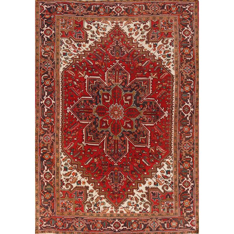 Hand Knotted Oriental 100% Wool Carpet Traditional Medallion Red Heriz Area Rug - 9' 2'' X 6' 8''