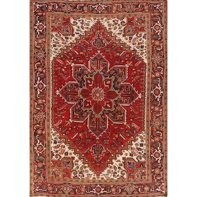 Hand Knotted Oriental 100% Wool Carpet Traditional Medallion Red Heriz Area Rug - 9' 2'' X 6' 8''