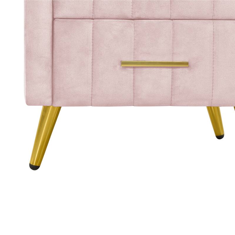 1-Piece Upholstered Velvet Nightstand with 3 Drawers and Metal Legs, Elegant Bed Side End Table with Marbling Top
