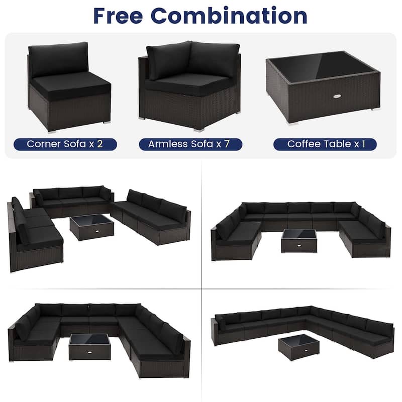 Costway 10 PCS Patio Rattan Furniture Set Outdoor Wicker Sofa Table - See Details