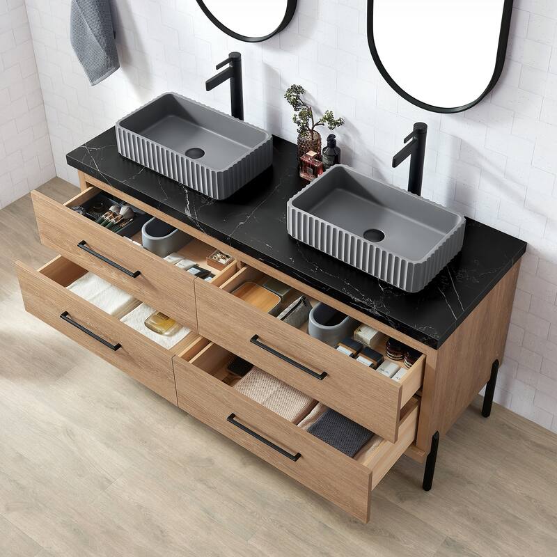 Trento Bath Vanity, Sintered Stone Top with Concrete Sink & Mirror