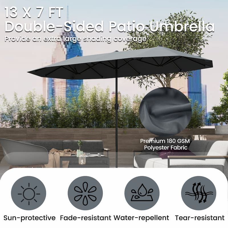 Polyester Double-Sided Patio Umbrella with Crank Handle