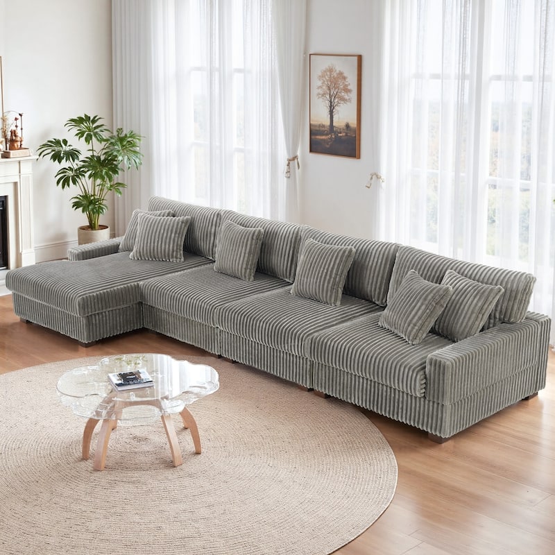 Anne 150" W Oversized Upholstered Modular Sectional Sofa - Light Grey-Type 1 - Left Facing