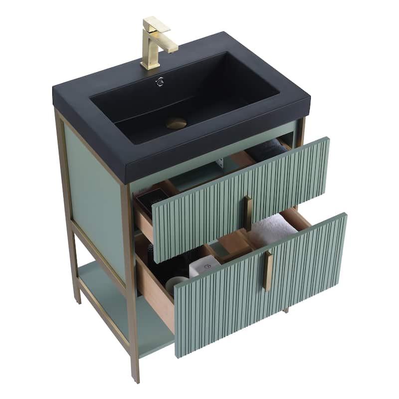 Fine Fixtures Serenity Modern Bathroom Vanity with Black Gel Acrylic Top