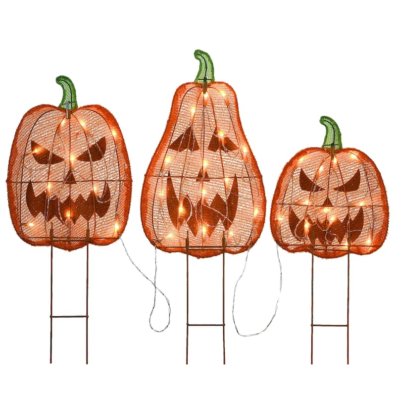 National Tree Company Halloween Pre-Lit Jack-O-Lantern Garden Stakes, 26 inches