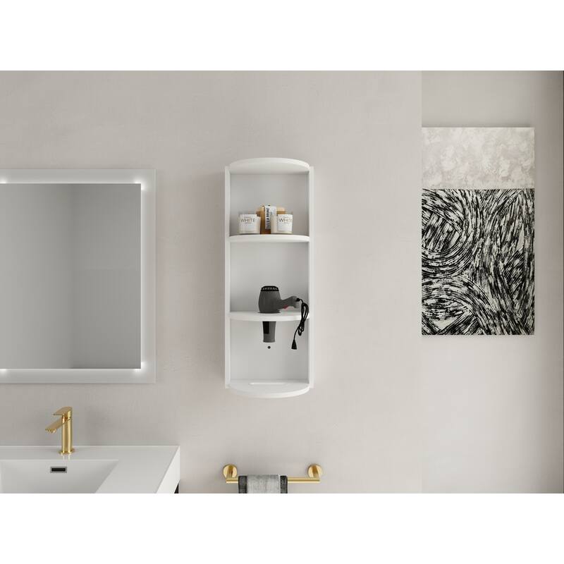 Wall Mounted Cabinet Floating Side Cabinet with Towel Shelf, Modern Storage Rack with 3 Adjustable Shelves