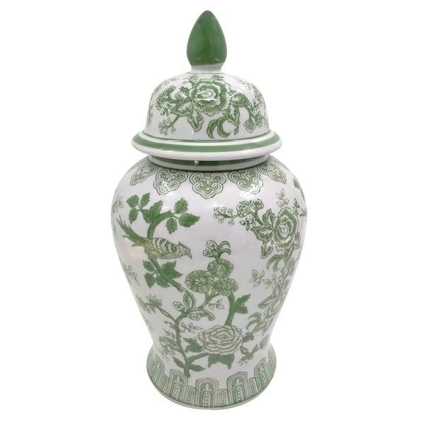 Sagebrook Home Chinoiserie Stoneware Ceramic Jar with Lid - Ornate Decorative Accent Piece - 10" x 10" x 18"