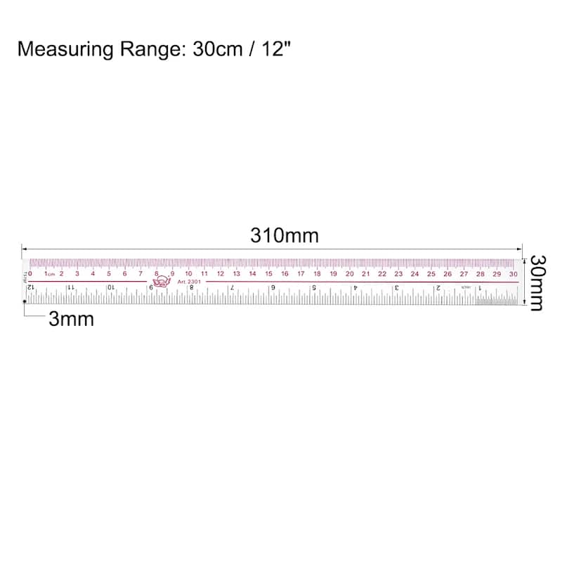 Straight Ruler 30cm 12 Inch Metric Double Scale Plastic Measure Tool Clear 2pcs - Translucent - Translucent