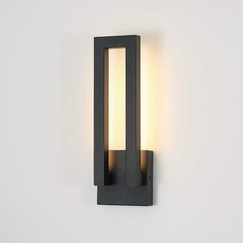 14.6 in. H Satin Black Linear Dimmable Integrated LED Waterproof Outdoor Wall Light Sconce - 4.7 in. W x 14.6 in. H x 2.8 in. D