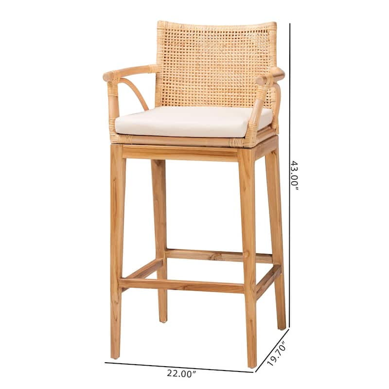 Storsel Bohemian Natural Rattan and Teak Wood 2-Piece Bar Stool Set
